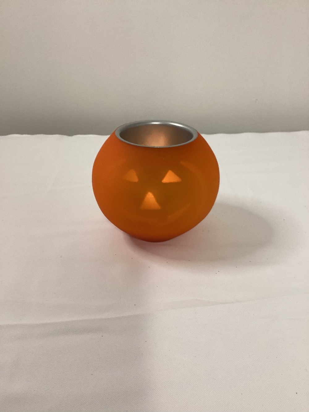 Glass Pumpkin Flicker Votive Orange with Metal Insert and Tealight Candle NWT